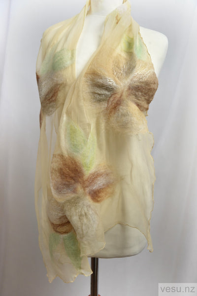 Beige with brown shades silk shawl merino wool 4547