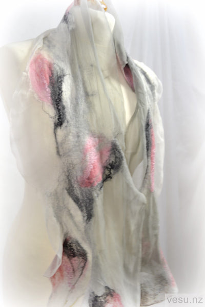 Gray silk shawl pink merino wool shades 4548