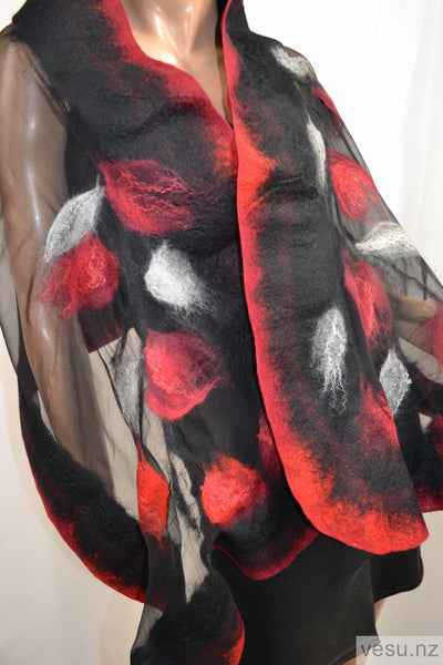 Unique silk shawl creation black and red 4556