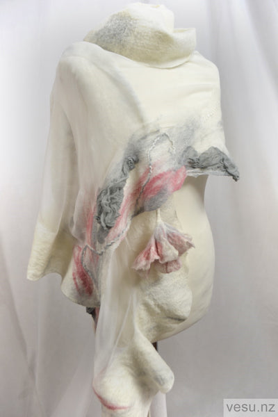 Hanging flowers, white silk shawl 4589