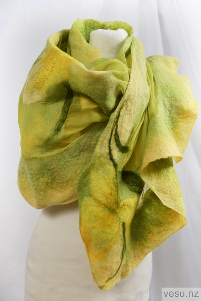 Yellow with green handmade silk shawl 4597