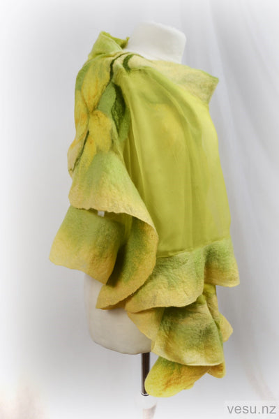 Yellow with green handmade silk shawl 4597