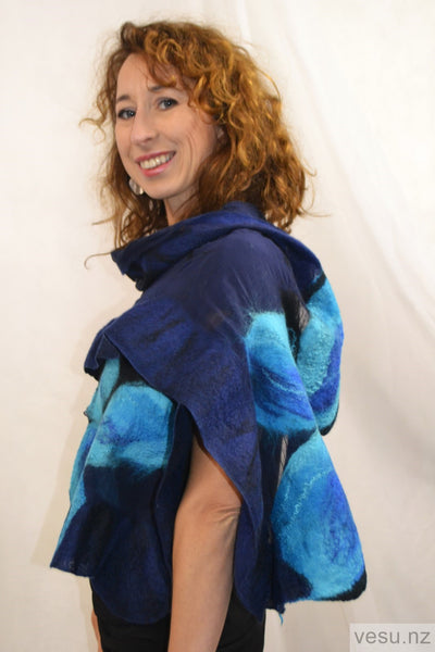 Handmade blue butterfly, silk shawl with merino wool 4600