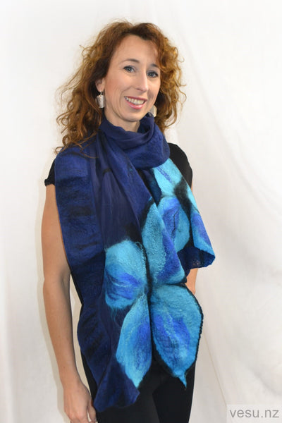 Handmade blue butterfly, silk shawl with merino wool 4600