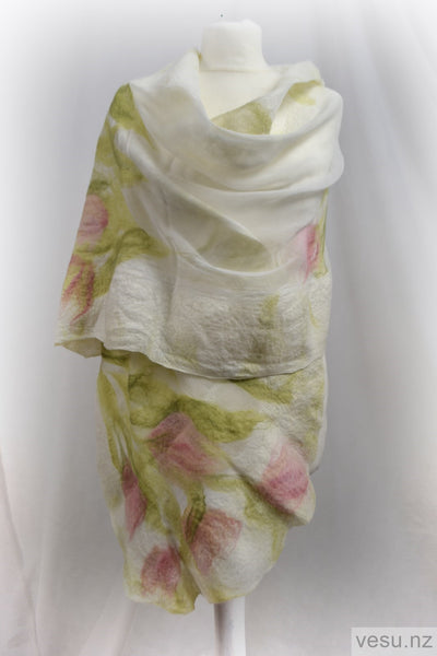 White with khaki shades, unique design shawl 4606