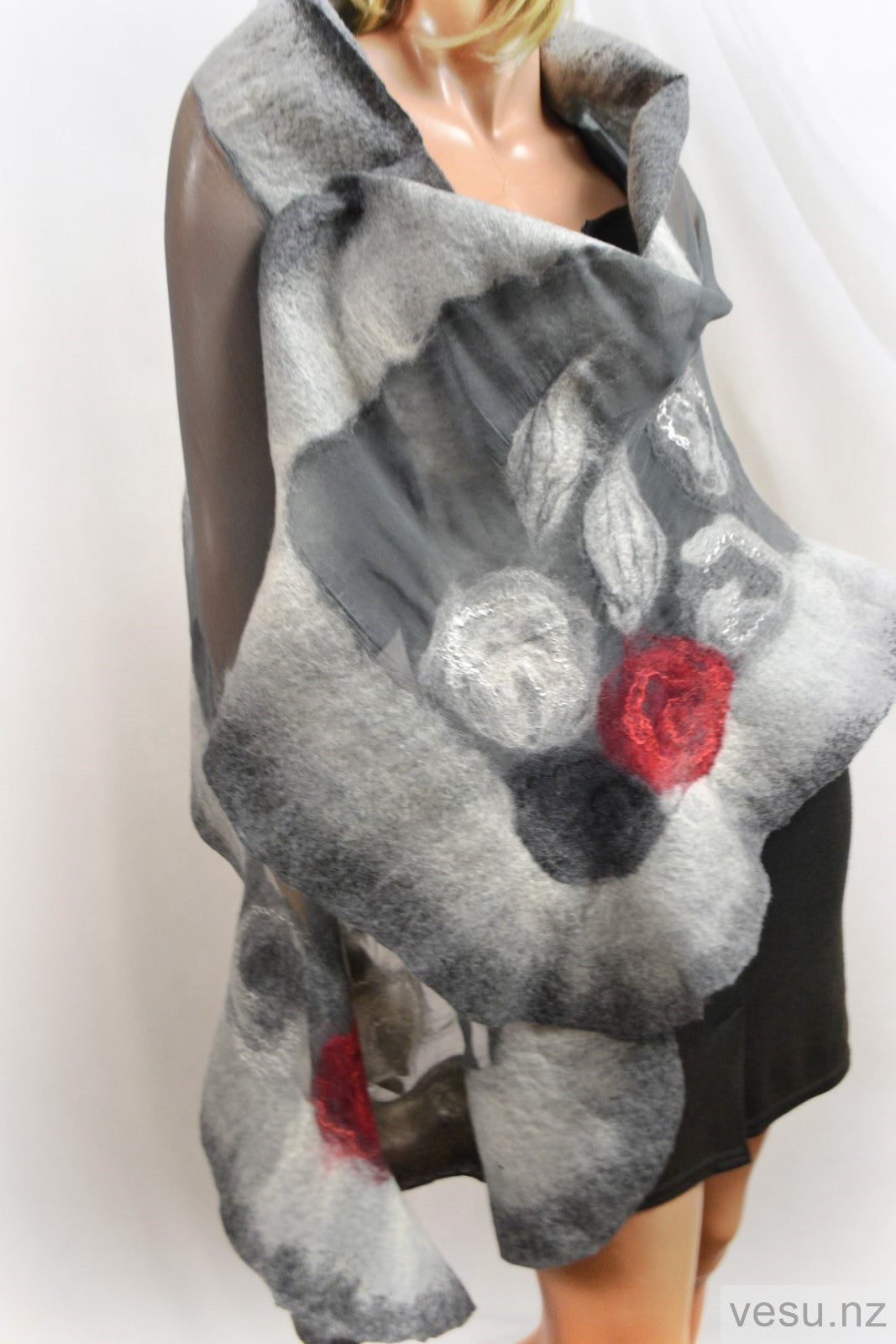 Gray handmade silk shawl  felted
