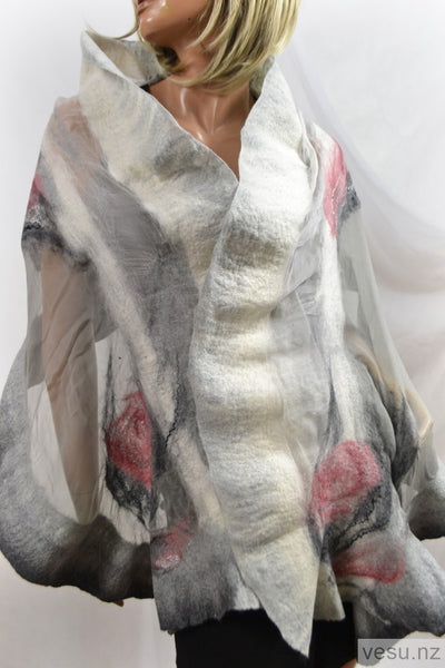 Silk felted shawl on natural New Zealand merino wool 4613