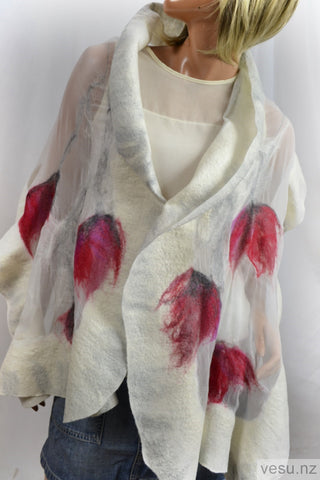 red tulip silk shawl merino wool felt