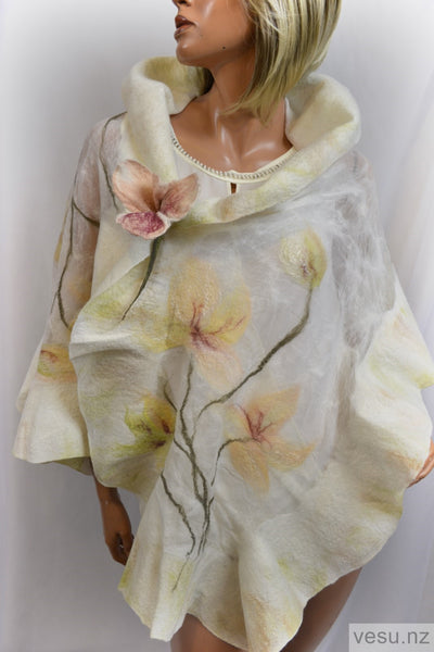 Orchids silk shawl with merino wool 4621
