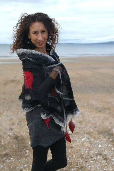 Handmade Silk Scarf - White Calla Lily Merino Wool Wrap | Elegant Floral Shawl