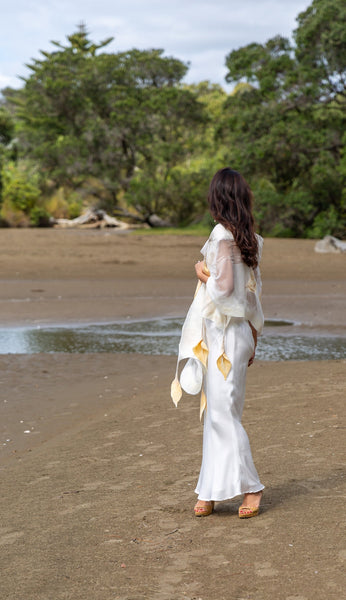 Unique wedding shawl, cape, bolero natural silk and merino wool, wearable art handmade in New Zealand, Perfect to weeding dress