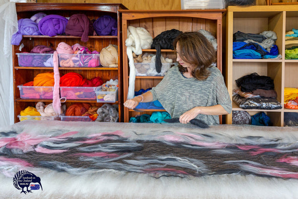 Black Silk and Merino Wool Shawl with Dusty Rose Calla Lilies – Handmade Nuno Felted Wrap