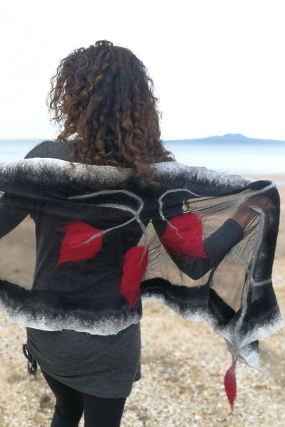 Handmade Silk Scarf - White Calla Lily Merino Wool Wrap | Elegant Floral Shawl