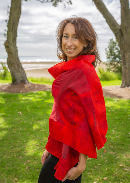 Red shawl maerino wool and silk. 