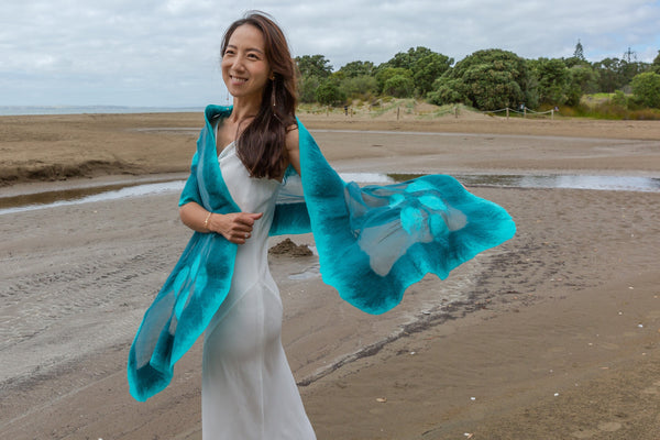 Emerald Green Silk Wool Shawl - Wedding Guest Wrap