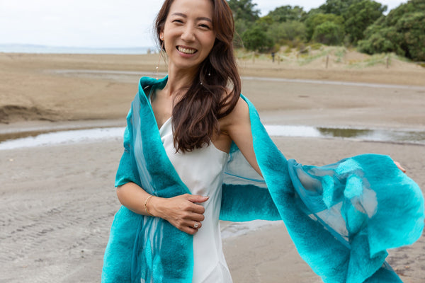 Emerald Green Silk Wool Shawl - Wedding Guest Wrap