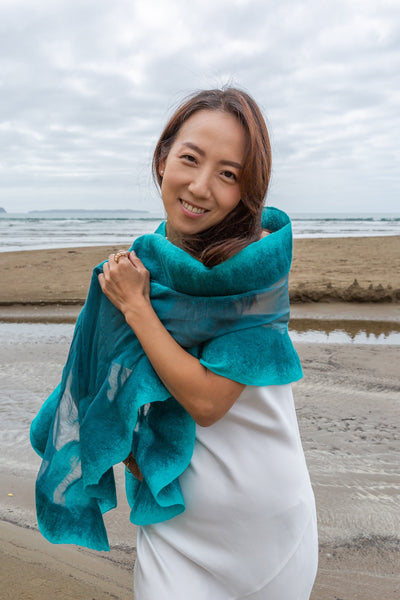 Emerald Green Silk Wool Shawl - Wedding Guest Wrap