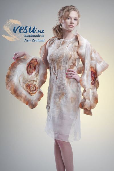 Unique bridesmaid shawl, handmade in New Zealand nuno felted silk scarf for evening, wedding wrap.