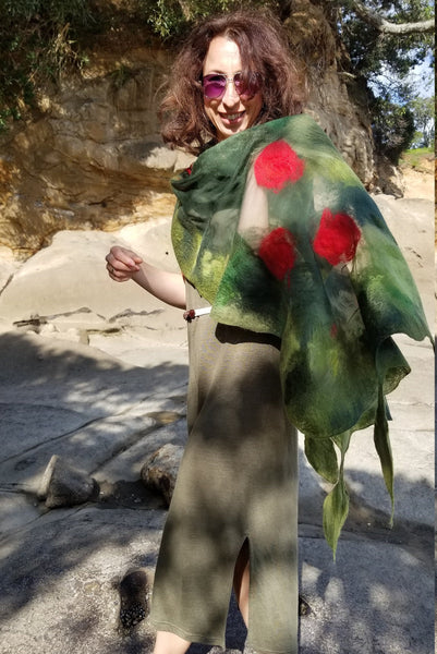 Pōhutukawa – Handmade Nuno Felted Merino Wool & Silk Shawl