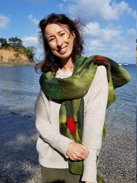 Pōhutukawa – Handmade Nuno Felted Merino Wool & Silk Shawl
