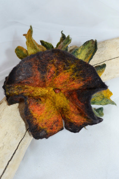 Stunning merino brooch adds new look to your dress, coat, bag - must have it! Perfect to pin shawl, scarf, Autumn colors, brown, orange