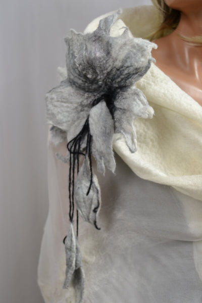 Stunning merino brooch adds new look to your dress, coat, bag - must have it! Perfect to pin shawl, scarf, Autumn colors, brown, orange