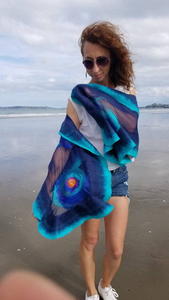 Incredible hand art scarf to the dress. Painting with merino, for every day or party. Every woman envies you. Unique design. Only one copy.