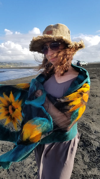 Sunflowers Nunofelting shawl The addition to the dress, coat. Fancy silk scarf for any occasion Unique design. Only one copy. Hand made silk