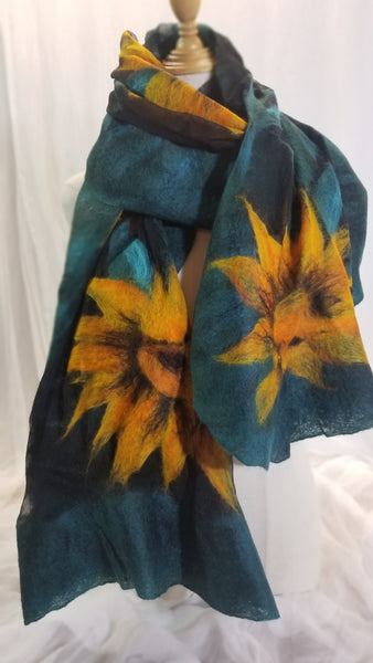Sunflowers Nunofelting shawl The addition to the dress, coat. Fancy silk scarf for any occasion Unique design. Only one copy. Hand made silk