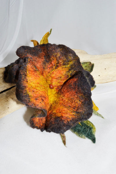 Stunning merino brooch adds new look to your dress, coat, bag - must have it! Perfect to pin shawl, scarf, Autumn colors, brown, orange