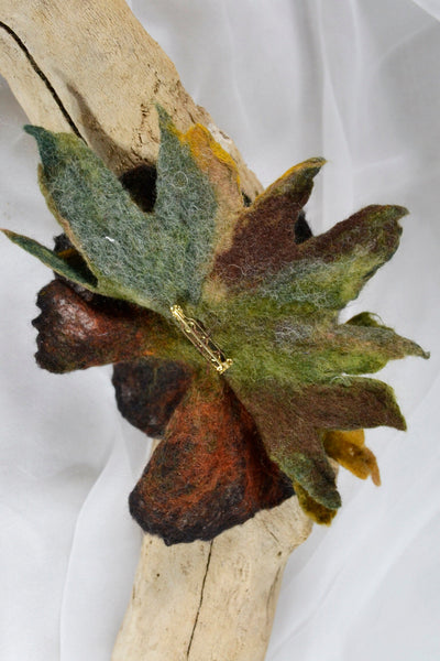 Stunning merino brooch adds new look to your dress, coat, bag - must have it! Perfect to pin shawl, scarf, Autumn colors, brown, orange