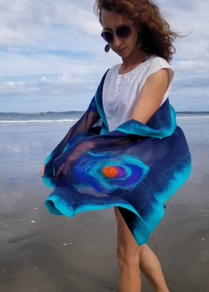 Incredible hand art scarf to the dress. Painting with merino, for every day or party. Every woman envies you. Unique design. Only one copy.