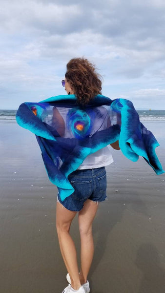 Incredible hand art scarf to the dress. Painting with merino, for every day or party. Every woman envies you. Unique design. Only one copy.