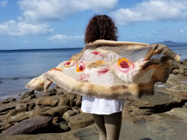 Large khaki, beige shawl | Nuno felted clothes | Unique design for dresses party, wedding or walking | silk + Australian merino wool