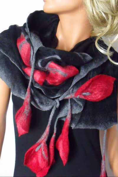 Handmade Silk Scarf - White Calla Lily Merino Wool Wrap | Elegant Floral Shawl