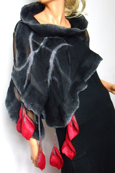 Handmade Silk Scarf - White Calla Lily Merino Wool Wrap | Elegant Floral Shawl