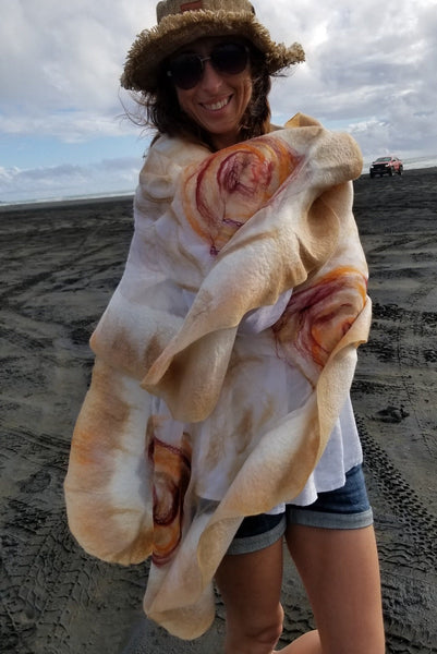 Unique bridesmaid shawl, handmade in New Zealand nuno felted silk scarf for evening, wedding wrap.