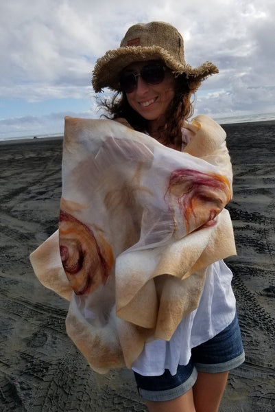 Unique bridesmaid shawl, handmade in New Zealand nuno felted silk scarf for evening, wedding wrap.