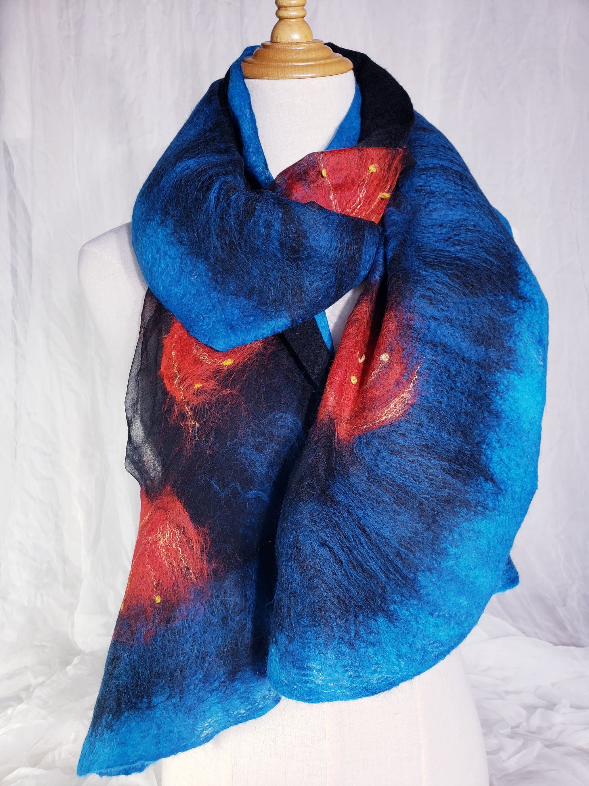 Hand felted nuno Scarf good Shawl merino wool and pure silk wool cape turquoise blue green scarf felted art wool wrap Gift for women