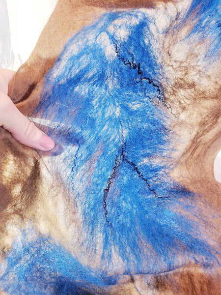 Scarf blue feather, soft, delicate, airy merino and silk, shawl wet felted, wear with brown jacket, blue dress, wearable gifts for ladies,