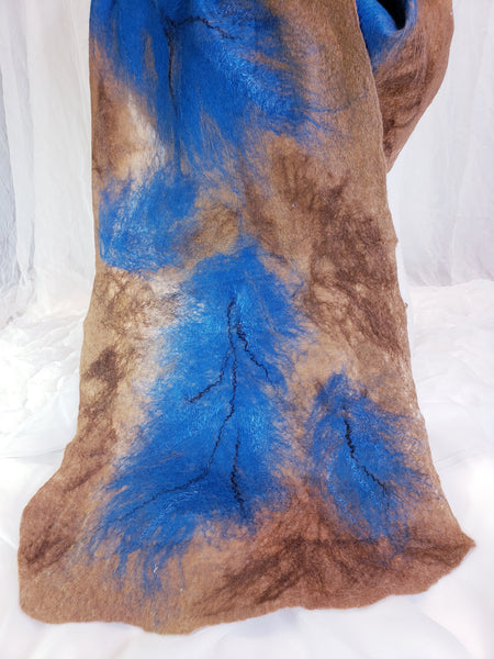Scarf blue feather, soft, delicate, airy merino and silk, shawl wet felted, wear with brown jacket, blue dress, wearable gifts for ladies,
