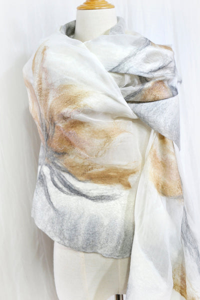 Nunofelted wrap, shawl the addition to the dress, jacket, silk merino scarf in nude, cream color, Unique stole design, versatile, warm cape