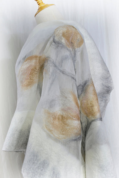 Nunofelted wrap, shawl the addition to the dress, jacket, silk merino scarf in nude, cream color, Unique stole design, versatile, warm cape