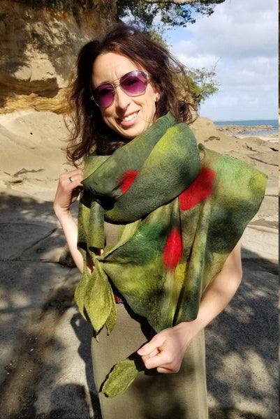 Pōhutukawa – Handmade Nuno Felted Merino Wool & Silk Shawl