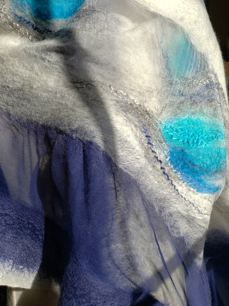 Silk Merino Shawl – Blue White Evening Wrap | Versatile Handmade Merino Silk