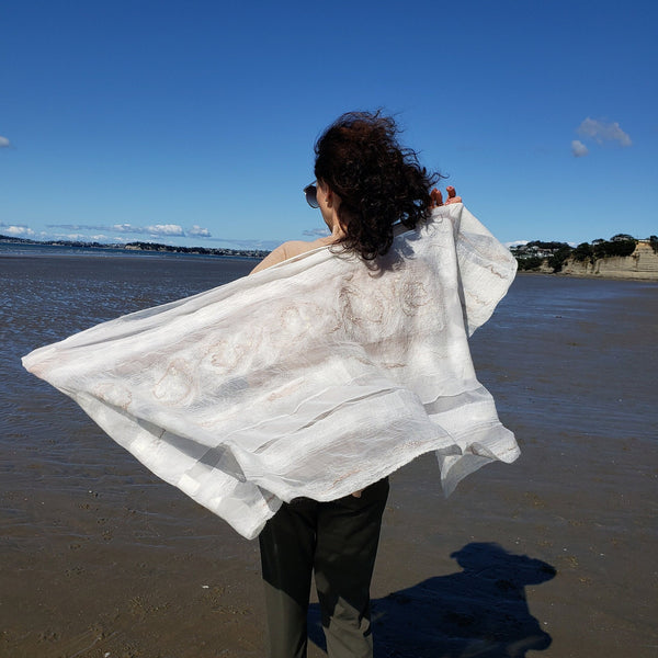 Luxury soft shawl, merino wool with silk, wedding cape, bridal cream handmade scarf, women creation, simple stripes design
