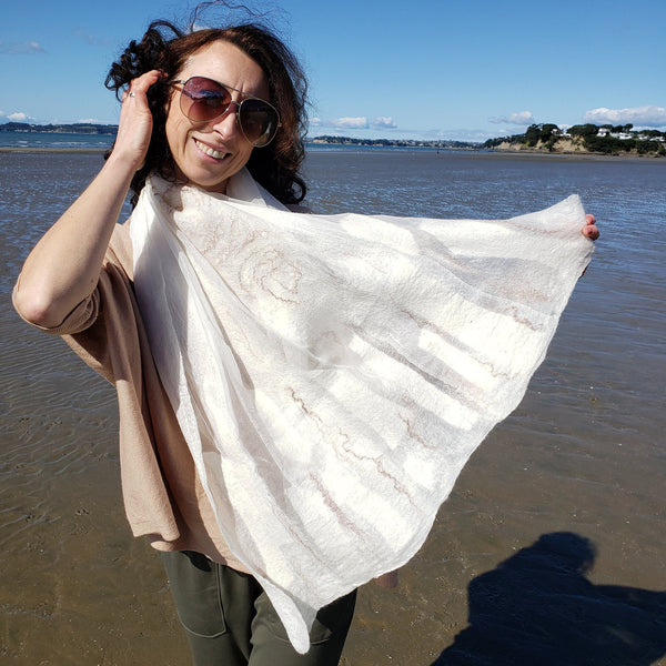 Luxury soft shawl, merino wool with silk, wedding cape, bridal cream handmade scarf, women creation, simple stripes design
