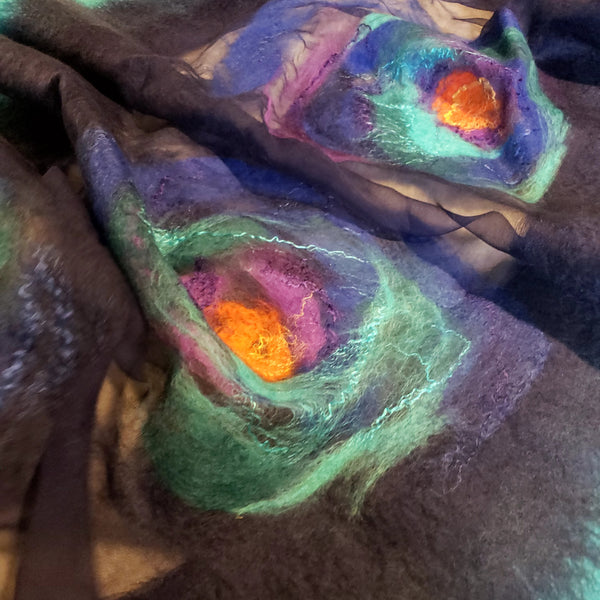 Incredible hand art scarf to the dress. Painting with merino, for every day or party. Every woman envies you. Unique design. Only one copy.