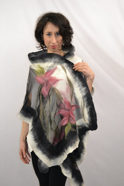 Large Shawl, Big Scarf, bridesmaid wrap, Cape Handmade clothes, Tailor-made Nuno felted silk merino wool, shoulder cover up woolen, pink