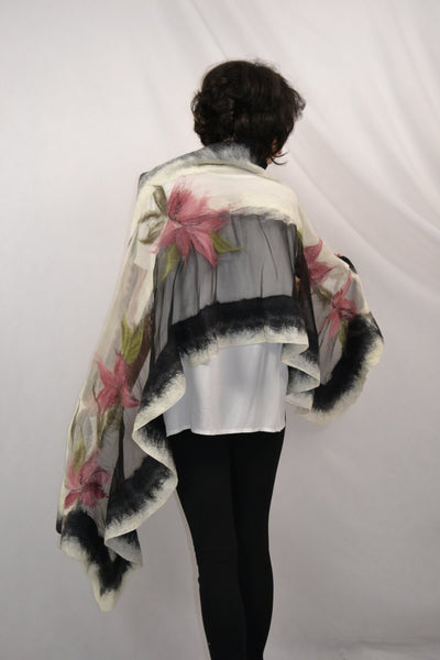 Large Shawl, Big Scarf, bridesmaid wrap, Cape Handmade clothes, Tailor-made Nuno felted silk merino wool, shoulder cover up woolen, pink